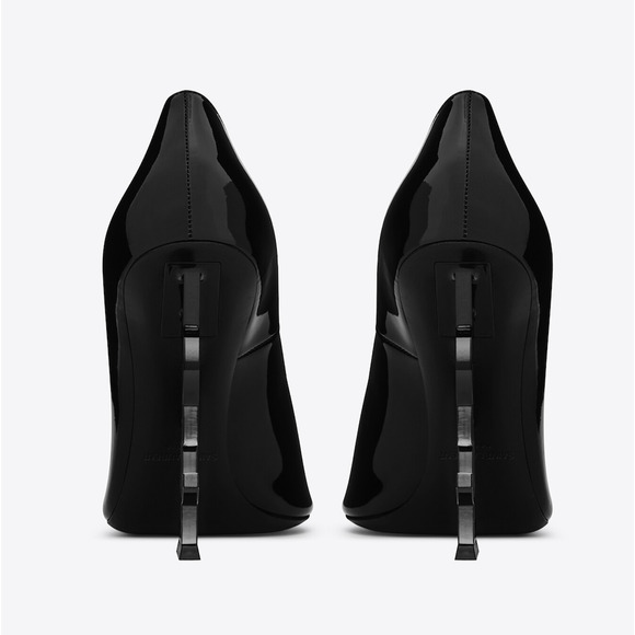 Saint Laurent Opyum 110 Black Patent Leather YSL Logo Pointed Toe Heel Pump 35.5 - Picture 10 of 12